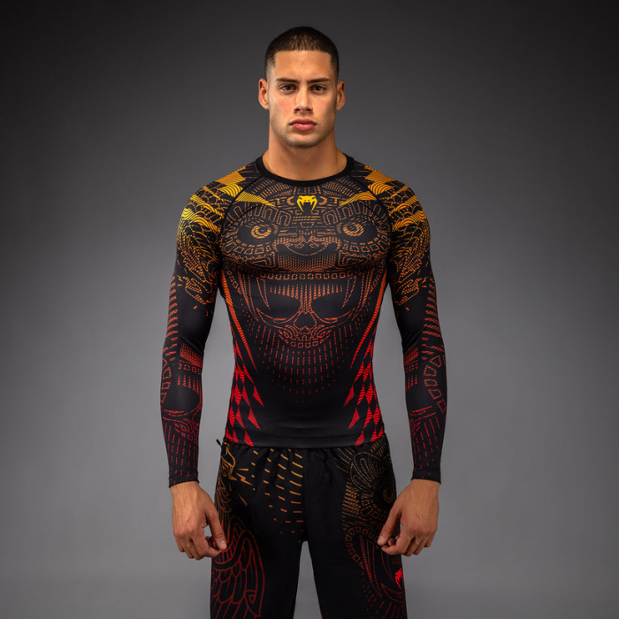 Рашгард - Venum Quetzal Fury Long Sleeve Rashguard - Black/Fury Red/ Tangerine​